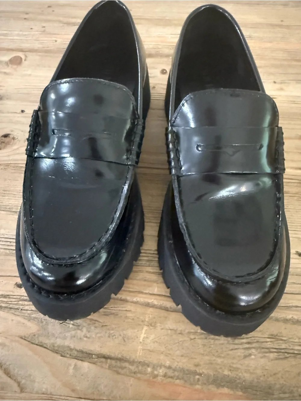 Steve Madden Langsten Lug Sole Loafers, Black, Size 7.5, Preowned